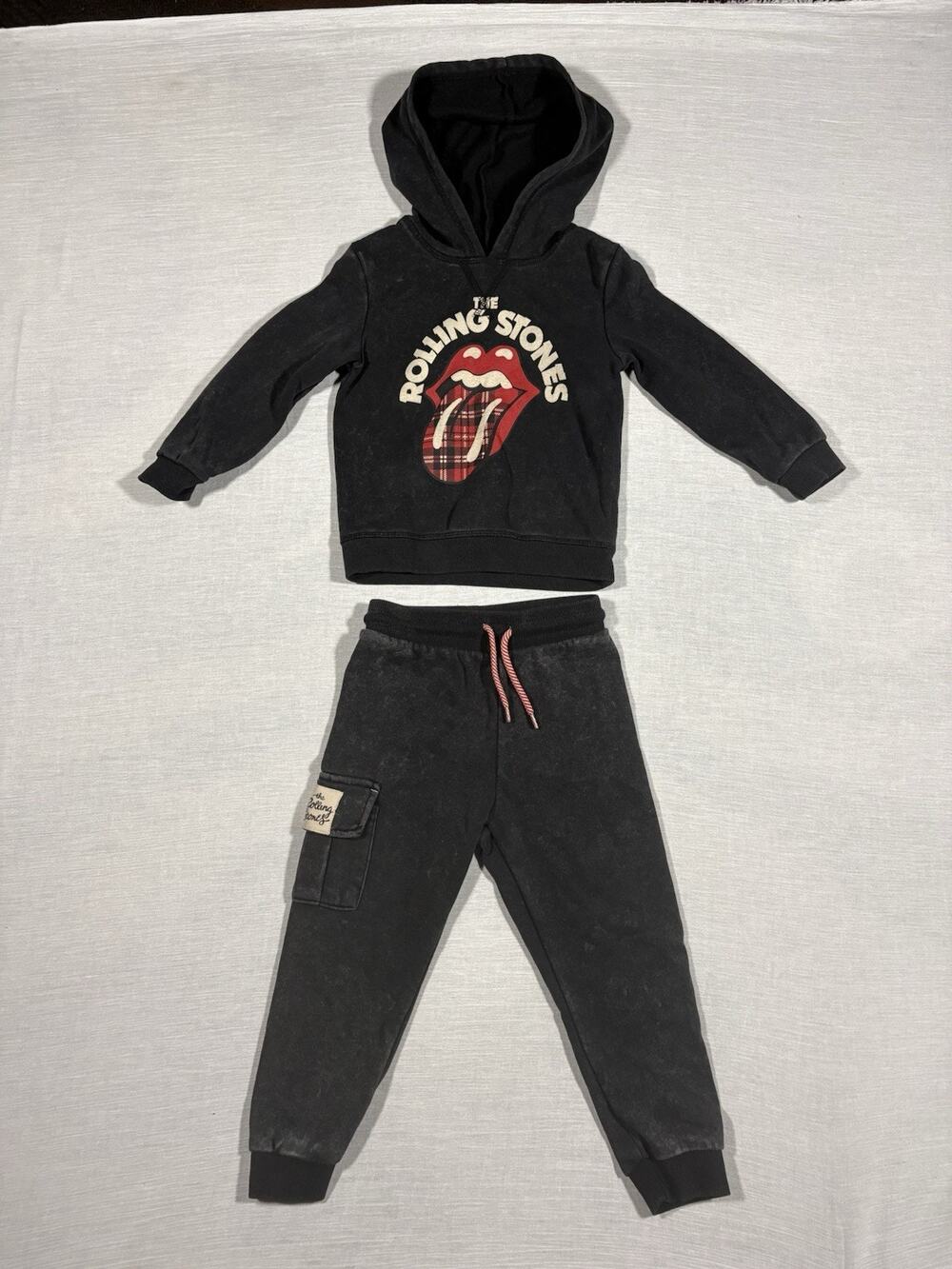 The Rolling Stones Toddler Boys 2 Piece Hoodie Jogger Set Acid Wash Black 3T